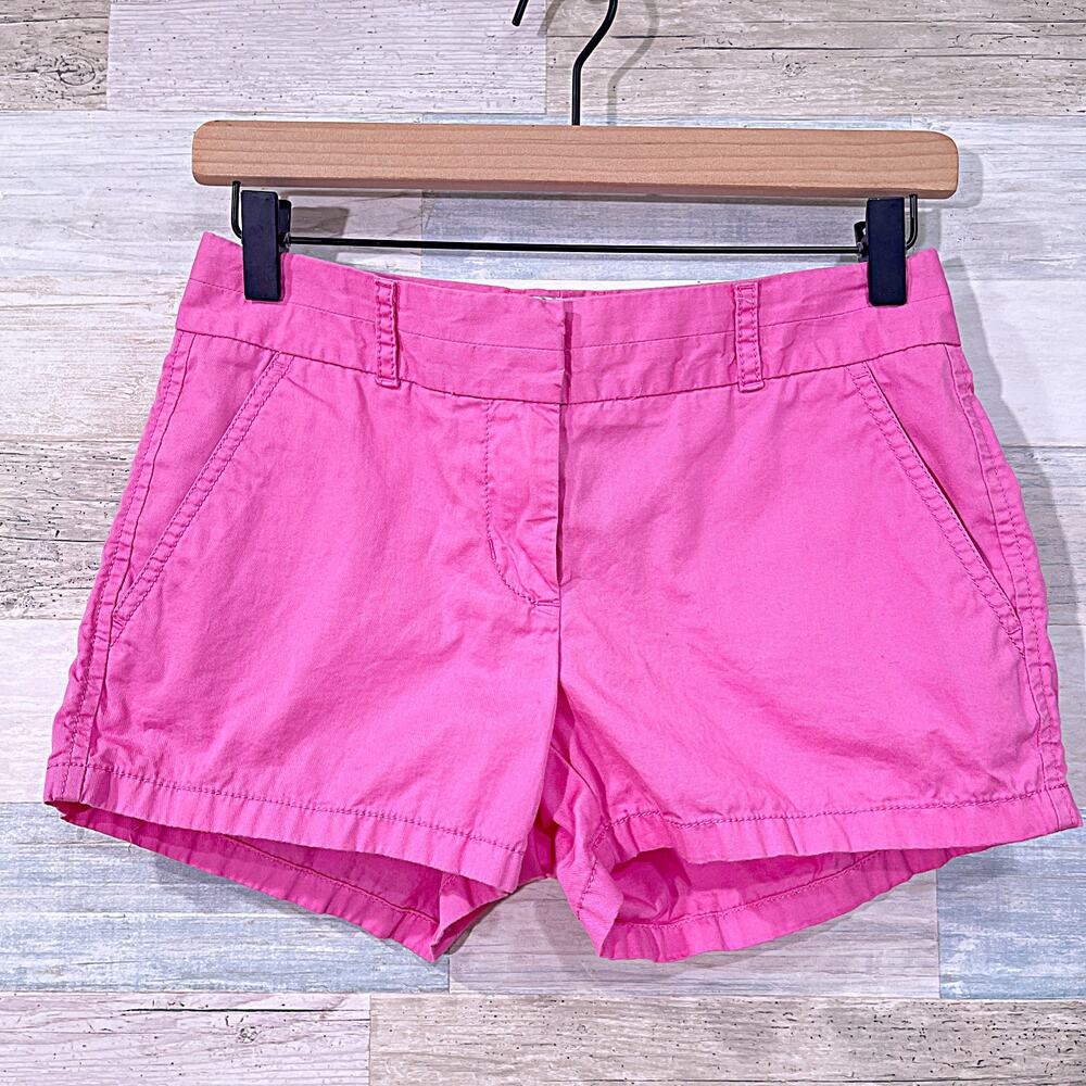 J CREW Broken In Chino Shorts Pink Mid Rise Cotton Casual Womens 00